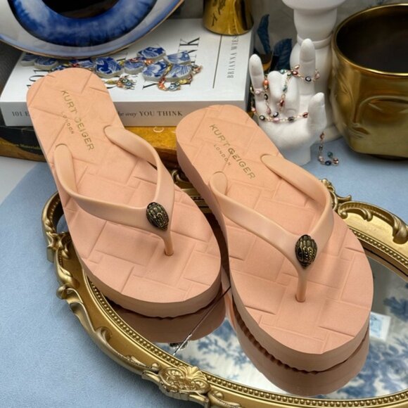 🆕 KURT GEIGER LONDON 🧿 NWOB Kensington Q Flipflop, Peach - Sz EU 37 US 7 - Picture 4 of 14